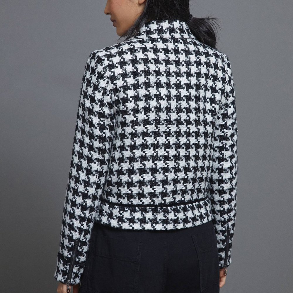 HTF Anthropologie Waverly Houndstooth Moto Jacket - Picture 2 of 5